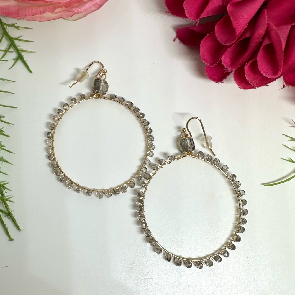 NEW⚜️Smoky Beaded Glass Handmade Hoop Earrings